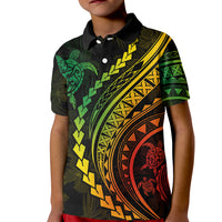 Polynesian Pride Kid Polo Shirt Turtle Hibiscus Luxury Style - Reggae Ver2 - Wonder Print Shop