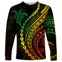 Polynesian Pride Long Sleeve Shirt Turtle Hibiscus Luxury Style - Reggae Ver2 - Wonder Print Shop