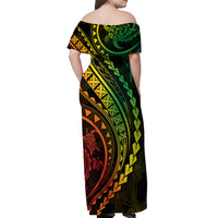 Polynesian Pride Off Shoulder Maxi Dress Turtle Hibiscus Luxury Style - Reggae Ver2 - Wonder Print Shop