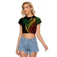 Polynesian Pride Raglan Cropped T Shirt Turtle Hibiscus Luxury Style - Reggae Ver2 - Wonder Print Shop