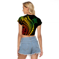 Polynesian Pride Raglan Cropped T Shirt Turtle Hibiscus Luxury Style - Reggae Ver2 - Wonder Print Shop