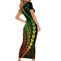 Polynesian Pride Short Sleeve Bodycon Dress Turtle Hibiscus Luxury Style - Reggae Ver2 - Wonder Print Shop