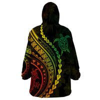 Polynesian Pride Wearable Blanket Hoodie Turtle Hibiscus Luxury Style - Reggae Ver2 - Wonder Print Shop