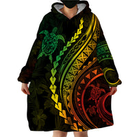 Polynesian Pride Wearable Blanket Hoodie Turtle Hibiscus Luxury Style - Reggae Ver2 - Wonder Print Shop