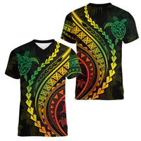 Polynesian Pride Women V Neck T Shirt Turtle Hibiscus Luxury Style - Reggae Ver2 - Wonder Print Shop