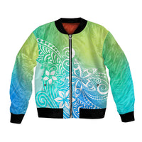 Polynesia Bomber Jacket Plumeria Blue Gradient Curves LT7 - Wonder Print Shop
