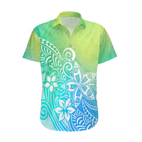 Polynesia Hawaiian Shirt Plumeria Blue Gradient Curves - Wonder Print Shop
