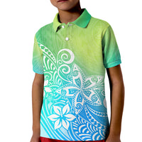 Polynesia Kid Polo Shirt Plumeria Blue Gradient Curves - Wonder Print Shop