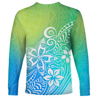 Polynesia Long Sleeve Shirt Plumeria Blue Gradient Curves - Wonder Print Shop