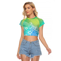 Polynesia Raglan Cropped T Shirt Plumeria Blue Gradient Curves - Wonder Print Shop