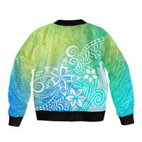 Polynesia Sleeve Zip Bomber Jacket Plumeria Blue Gradient Curves - Wonder Print Shop