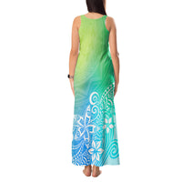Polynesia Tank Maxi Dress Plumeria Blue Gradient Curves - Wonder Print Shop