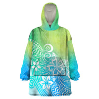 Polynesia Wearable Blanket Hoodie Plumeria Blue Gradient Curves - Wonder Print Shop