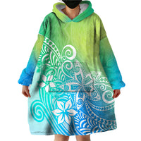 Polynesia Wearable Blanket Hoodie Plumeria Blue Gradient Curves - Wonder Print Shop