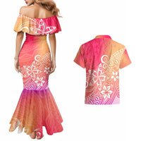 Polynesia Couples Matching Mermaid Dress and Hawaiian Shirt Plumeria Pink Gradient Curves LT7 - Wonder Print Shop