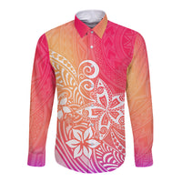 Polynesia Long Sleeve Button Shirt Plumeria Pink Gradient Curves - Wonder Print Shop
