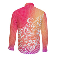 Polynesia Long Sleeve Button Shirt Plumeria Pink Gradient Curves - Wonder Print Shop