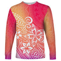 Polynesia Long Sleeve Shirt Plumeria Pink Gradient Curves - Wonder Print Shop