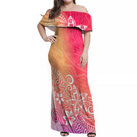 Polynesia Off Shoulder Maxi Dress Plumeria Pink Gradient Curves - Wonder Print Shop
