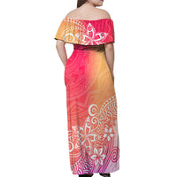 Polynesia Off Shoulder Maxi Dress Plumeria Pink Gradient Curves - Wonder Print Shop