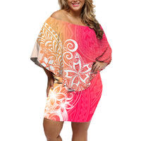 Polynesia Off Shoulder Short Dress Plumeria Pink Gradient Curves - Wonder Print Shop