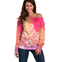Polynesia Off Shoulder Sweater Plumeria Pink Gradient Curves - Wonder Print Shop