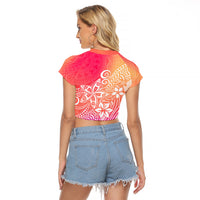 Polynesia Raglan Cropped T Shirt Plumeria Pink Gradient Curves - Wonder Print Shop