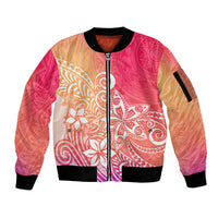 Polynesia Sleeve Zip Bomber Jacket Plumeria Pink Gradient Curves - Wonder Print Shop