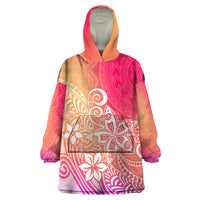 Polynesia Wearable Blanket Hoodie Plumeria Pink Gradient Curves - Wonder Print Shop