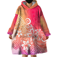 Polynesia Wearable Blanket Hoodie Plumeria Pink Gradient Curves - Wonder Print Shop