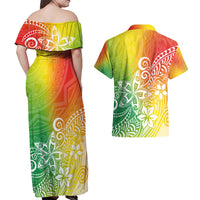 Polynesia Couples Matching Off Shoulder Maxi Dress and Hawaiian Shirt Plumeria Reggae Curves LT7 - Wonder Print Shop
