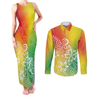 Polynesia Couples Matching Tank Maxi Dress and Long Sleeve Button Shirts Plumeria Reggae Curves LT7 - Wonder Print Shop