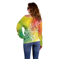 Polynesia Off Shoulder Sweater Plumeria Reggae Curves - Wonder Print Shop