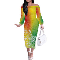 Polynesia Off The Shoulder Long Sleeve Dress Plumeria Reggae Curves - Wonder Print Shop