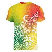 Polynesia Women V Neck T Shirt Plumeria Reggae Curves - Wonder Print Shop