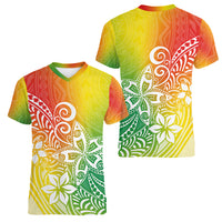 Polynesia Women V Neck T Shirt Plumeria Reggae Curves - Wonder Print Shop