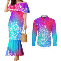 polynesia-couples-matching-mermaid-dress-and-long-sleeve-button-shirts-plumeria-galaxy-gradient-curves