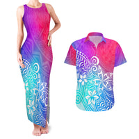 Polynesia Couples Matching Tank Maxi Dress and Hawaiian Shirt Plumeria Galaxy Gradient Curves LT7 - Wonder Print Shop