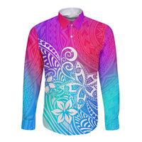 Polynesia Long Sleeve Button Shirt Plumeria Galaxy Gradient Curves - Wonder Print Shop