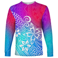 Polynesia Long Sleeve Shirt Plumeria Galaxy Gradient Curves - Wonder Print Shop