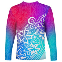Polynesia Long Sleeve Shirt Plumeria Galaxy Gradient Curves - Wonder Print Shop