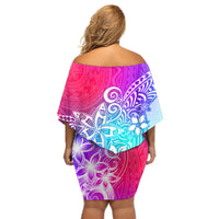 Polynesia Off Shoulder Short Dress Plumeria Galaxy Gradient Curves - Wonder Print Shop