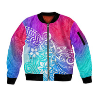 Polynesia Sleeve Zip Bomber Jacket Plumeria Galaxy Gradient Curves - Wonder Print Shop