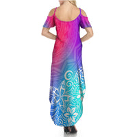Polynesia Summer Maxi Dress Plumeria Galaxy Gradient Curves - Wonder Print Shop