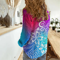 Polynesia Women Casual Shirt Plumeria Galaxy Gradient Curves - Wonder Print Shop