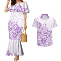 Polynesia Couples Matching Mermaid Dress and Hawaiian Shirt Plumeria Lavender Curves LT7 - Wonder Print Shop