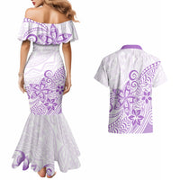 Polynesia Couples Matching Mermaid Dress and Hawaiian Shirt Plumeria Lavender Curves LT7 - Wonder Print Shop
