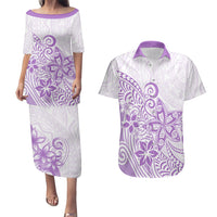 Polynesia Couples Matching Puletasi Dress and Hawaiian Shirt Plumeria Lavender Curves LT7 - Wonder Print Shop