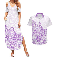 Polynesia Couples Matching Summer Maxi Dress and Hawaiian Shirt Plumeria Lavender Curves LT7 - Wonder Print Shop