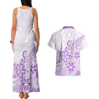 Polynesia Couples Matching Tank Maxi Dress and Hawaiian Shirt Plumeria Lavender Curves LT7 - Wonder Print Shop